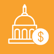 Federal building icon and dollar sign inside a circle