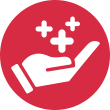 hand icon with plus signs floating above