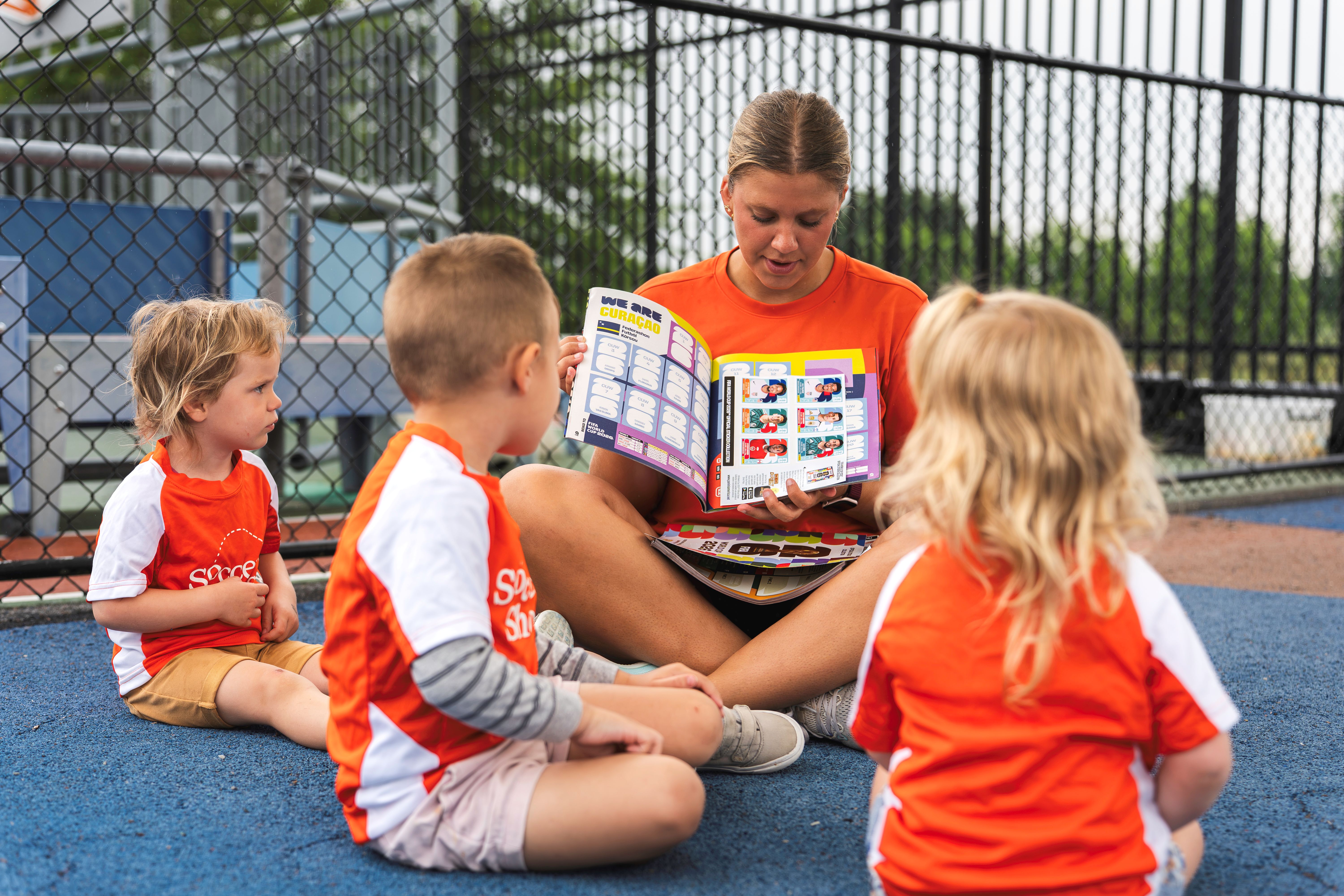 soccer shots elective program at U-GRO with coach and young kids